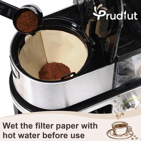 Real Deal Unbleached Number Four Cone Coffee Filters Pack Of One Hundred for 8-12 cup drip makers, showing coffee grounds in filter.