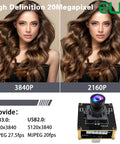 Ultra HD 20MP USB3 Camera Module 4K 30FPS Webcam Board with wide angle lens, shown with image quality comparison at 3840P and 2160P.