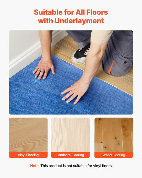 Person installing Heavy Duty Floor Underlayment Roll 3 Mm Thick Laminate Flooring Padding With Vapor Barrier for various floors.
