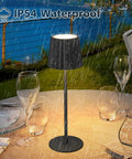 2 Pack Rechargeable Cordless Table Lamps With 3000K Dimmable Warm Light, No Fuss Touch Switch And Stepless Dimming, Battery Powered, IP54 Waterproof, Ideal For Bedroom Bedside Desk Dining Outdoor Use, Black, shown on a dining table in rain