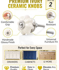 Antique Ivory Ceramic Dresser Knobs 2 Pack Hand Painted Vintage Drawer Pulls For Cabinets And Dressers Easy To Clean Fab Boutique Style Cabinet Hardware Today set of two with features listed.