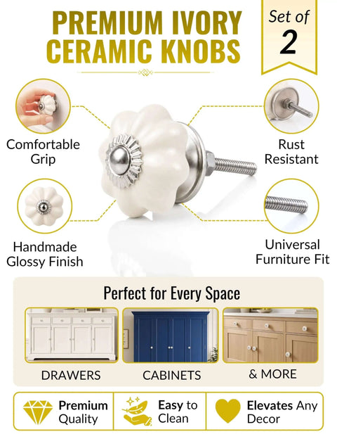 Antique Ivory Ceramic Dresser Knobs 2 Pack Hand Painted Vintage Drawer Pulls For Cabinets And Dressers Easy To Clean Fab Boutique Style Cabinet Hardware Today set of two with features listed.