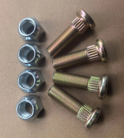 4 Pack Half Inch 20 Thread Press-In Wheel Studs With Lug Nuts Replacement For Hydro Gear 44431 on beige background