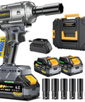 Heavy Duty Cordless Impact Wrench With Half Inch Drive Delivers 900 Foot Pounds Of Torque Brushless 21V Power Tool Includes Two Four Point Oh Ah Batteries Variable Speed Beast For Cars Trucks RVs And Tough Garage Jobs kit with accessories