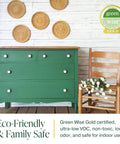 Green dresser with white knobs, wooden chair with flowers, eco-friendly certified All In One Chalk Paint For Furniture And Cabinets.