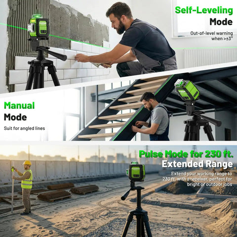 3D Laser Level With 360 Degree Green Laser, Self Leveling ST03CG, Kicks Out 3x360 Degree Coverage For A Full Room Layout For tile and stairs