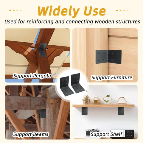 Six Pack 4 By 4 By 3 Eighths Heavy Duty Steel Corner Brackets L Shaped Right Angle Mounts For Deck And Shed Build Out Top Shelf for supporting pergolas, furniture, beams, and shelves.
