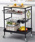 No Nonsense Heavy Duty 4 Inch Casters For Wire Shelving Racks supporting a kitchen cart with fruits and drinks.