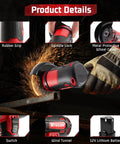 Rivlox cordless 3-inch mini angle grinder kit with 2x12V batteries, charger, and 5 cutting discs front view