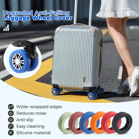 8-pack blue silicone luggage wheel covers for 2–2.4" spinner wheels on carry-on suitcases