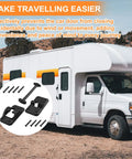 Premium Heavy Duty T Style RV Entry Door Holder 3 1 2 Inch Camper Door Catch showing black plastic design and screws for installation.