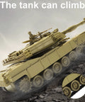 Realistic M1A2 Abrams RC Tank With IR Battle, Lights And Sounds climbing rocky terrain, 1 to 28 scale military vehicle side view