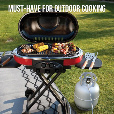 Outdoor grill setup with 6 Foot Propane Hose Adapter With Gauge 1Lb To 20Lb Tank Connector For Grills And Heaters Grillin Setup