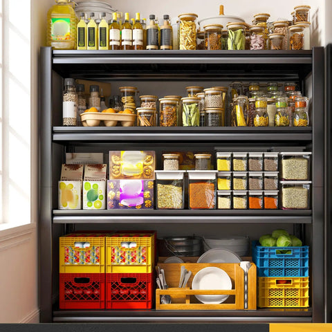 40 Inch Wide Garage Shelving Unit With Heavy Duty Steel Panels, 2000 Lb Capacity, 57 Inch Tall Industrial Shelving For Basement, Shed Or Warehouse Storage, Durable 4 Rib Shelves holding pantry jars and crates