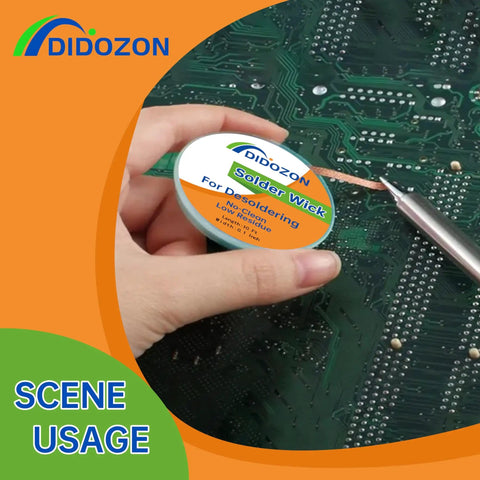 No Mess Solder Flux Paste And Wick Kit For Electronics Soldering 2x10cc Desoldering in use on PCB