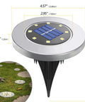 Solar Ground Yard Lights 16 Pack Easy Install Waterproof Disk LED In Ground Lights diagram with dimensions and garden view