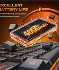 Slick Wireless Gaming Keyboard With Volume Knob And Tri Mode Bluetooth 2 4G Plus Usb C Plug In Setup Features a visual of 4000mAh battery life.