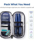 Open Insulin Cooler Travel Case With Two 90g TSA Ice Packs, showing compartments for insulin pens and diabetic supplies.