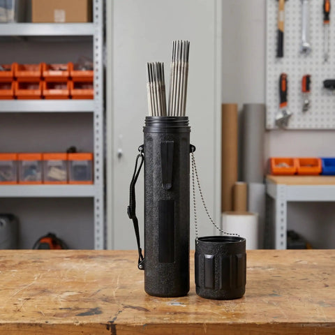 Slick Jhknnk Moisture Proof Welding Rod Storage Tube For Electrodes With Locking Lid, black insulated tube with welding rods.