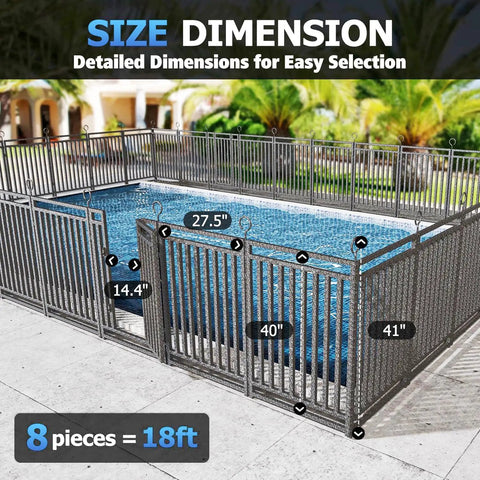Removable Pool Fence 36Ft By 40In, 14 Panels And 2 Gates, In-Ground Safety Barrier For Pets around a pool