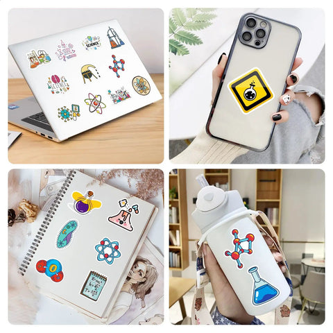 50 Pcs Science Stickers Pack Multicolor Vinyl Decals for Physics Chemistry Biology Experiments on laptop, phone, notebook, bottle