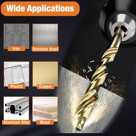 FiLwW 5 Piece 7/16 Inch Cobalt Drill Bit Set M35 High Speed Steel Bits Kicking Serious Heat For Stainless Steel Cast Iron And Wood Drilling. drill bit on metal surface