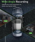 Overhead view showcasing 4K Front And Rear Dash Cam With WiFi And App Control For Cars, featuring 170° front and 160° rear angles.
