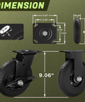 Dimensions and side view of 8 Inch Caster Wheels Set Of 4 With 2 Brakes And 2 Fixed Heavy Duty 2200 Lb Solid Rubber Plate Casters.