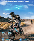 Adult Electric Bike With 1000W Brushless Motor 20Mph Peak pulls up a dusty trail showcasing its 36V removable battery.