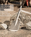 16-inch masonry tool with long handle, set against rocks for tile, mortar, and masonry tasks