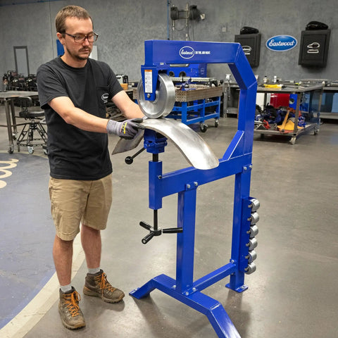 Pro Shop English Wheel Kit With Heavy Duty Floor Stand And Secure Anvil Rack For Tough Panel Beating And Sweet Metal Working On Any Muscle Car Or Hot Rod Build Project