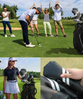 Golfer using 4 Piece Golf Head Cover Set For Drivers Fairway Woods And Hybrids With Interchangeable Tags Waterproof Black Protection on course