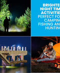 Person using TacLight Bright LED Flashlight With Zoom 5 Modes in forest for camping and outdoor activities at night.