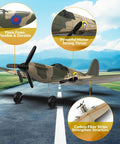 Spitfire RC Plane For Beginners, 3 Channel Remote Control, 2.4GHz RTF Easy To Fly Fighter Model With 6 Axis Gyro, Foam Airplane shown on runway with highlights
