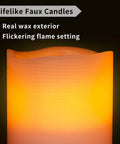 Close-up of LED Flameless Candles With Remote Battery Operated 8 Pack Real Wax Look Pillar Candles showing lifelike wax detail.