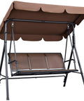 Three Seat Outdoor Porch Swing With Adjustable Canopy, Armrests And Included Stand, Cozy Breathable Fabric Patio Swing