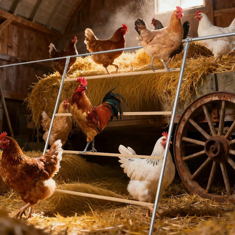 Large Chicken Roosting Bars For Coop 55 Inch Perch With Sturdy Metal Frame Easy To Clean Roost Ladder For Hens in barn setting