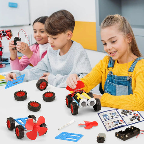 Wind Powered Car STEM Kit 5 Pack For Kids Kid Friendly Hands On Science Toys With Complete Accessories Clear Instructions And Screwdriver, kids building wind cars