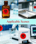 Top Notch 2 Inch Biohazard Warning Stickers With No Sweat Waterproof Coating and Ultra Conspicuous Vinyl Material for lab equipment.