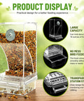 No Sweat Bird Feeder And Water Dispenser Duo For Small Parrots Two Pack transparent acrylic feeder with seeds visible.