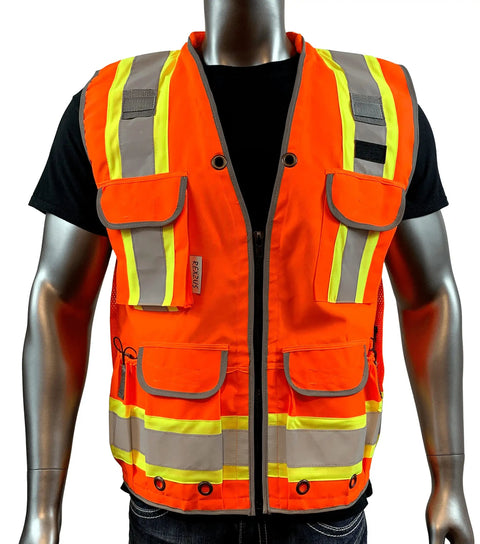 Two Tone Class 2 Heavy Woven Hi Viz Engineer Jacket In 300D Oxford Front And Polyester Mesh Back With 3M 8712 Reflective Tape
