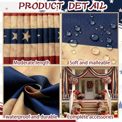 Product details of Patriotic Flag Bunting Set, 2 Pack Of 2x20 Ft Outdoor Banners, Red White Blue Retro Vibe For 4th Of July.