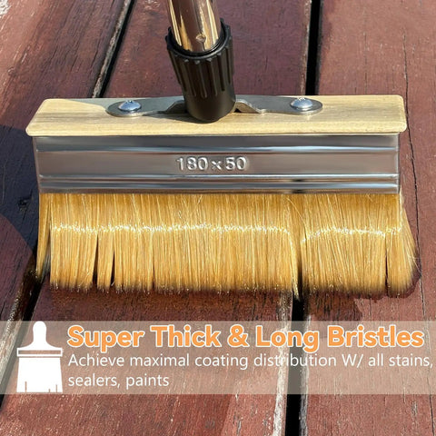 Long Reach Deck Stain Brush Kit With 60 Inch Extension Pole for Easy To Reach 7 Inch Wide Stain Applicator on wood deck