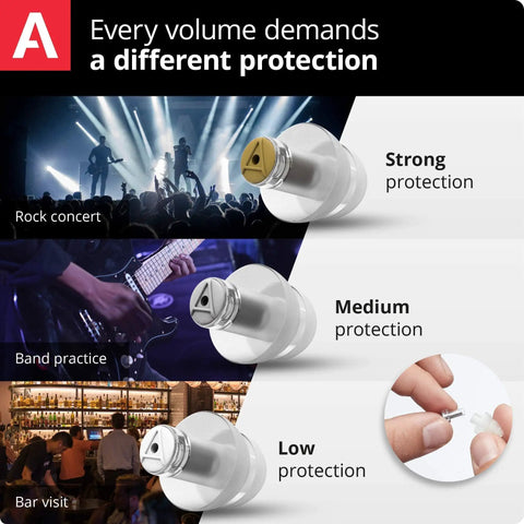Stage Ready Music Pro Earplugs For Musicians With Three Interchangeable Premium Filter Sets 16 dB 19 dB And 22 dB For High Fidelity Sound And Realistic Hearing Protection On Stage Or In The Studio Transparent
