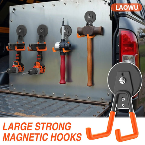 4 Pack Heavy Duty Magnetic Hooks For Garage And Home, Big 66mm Magnets With Anti Slip Coating, Vertical Wall Mount Storage