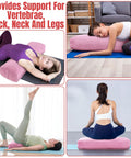 Rectangular Yoga Bolster Pillow For Restorative Yoga And Meditation, plush pink bolster supporting back and legs during yoga