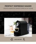 Compact Black Espresso Machine Bundle Pushing 20 Bar Pressure For Rich Creamy Crema In Just 30 Seconds Includes Dual Sided Capsule Holder And Two Glass Cups And Handheld Milk Frother For Straight Fire Morning Brews. Espresso brewing with a rich layer of crema.