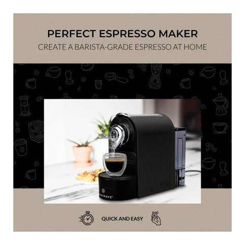 Compact Black Espresso Machine Bundle Pushing 20 Bar Pressure For Rich Creamy Crema In Just 30 Seconds Includes Dual Sided Capsule Holder And Two Glass Cups And Handheld Milk Frother For Straight Fire Morning Brews. Espresso brewing with a rich layer of crema.