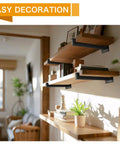 Wall shelf with 10 Inch Black Shelf Brackets Set Of 6 Wall Mounted Industrial Metal Shelf Supports With Lip, books and plants