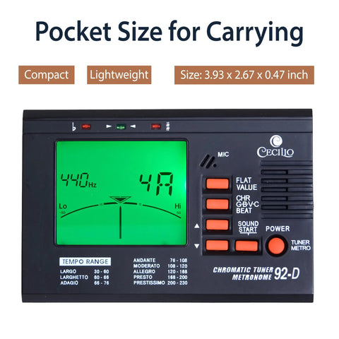 Pocket-size 2 In 1 Digital Metronome Tuner For Guitar Bass Violin And Ukulele Chromatic Tuner With Metronome High Visibility LCD Precision Calibration Multi Instrument Tuning Practice Aid For Musicians, 3.93 x 2.67 x 0.47 inch